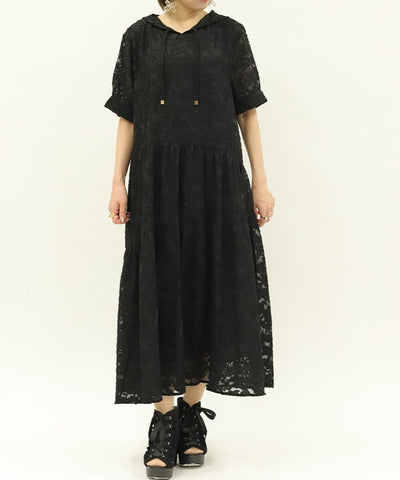 Sheer Jacquard Hoodie Dress