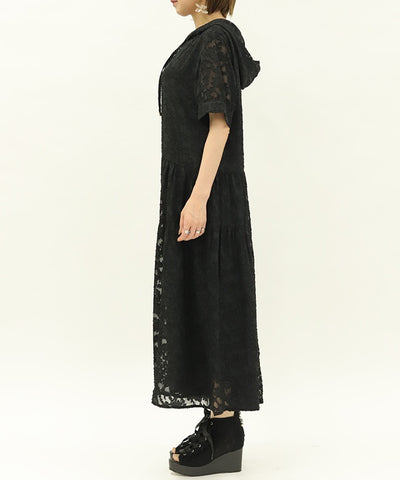 Sheer Jacquard Hoodie Dress