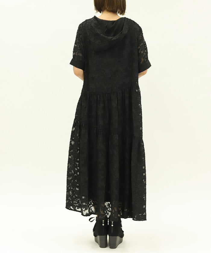 Sheer Jacquard Hoodie Dress