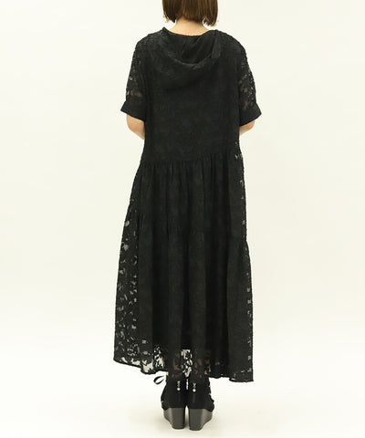 Sheer Jacquard Hoodie Dress