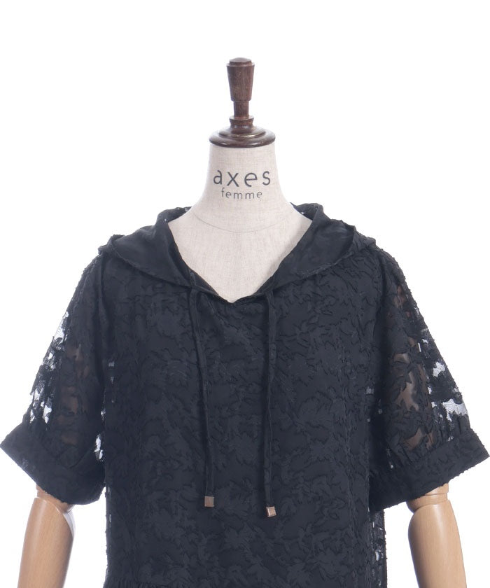 Sheer Jacquard Hoodie Dress