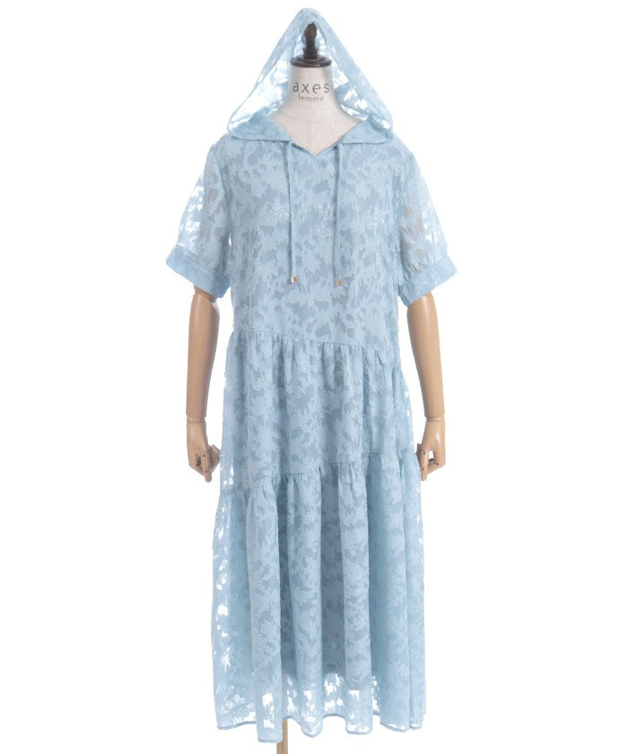 Sheer Jacquard Hoodie Dress