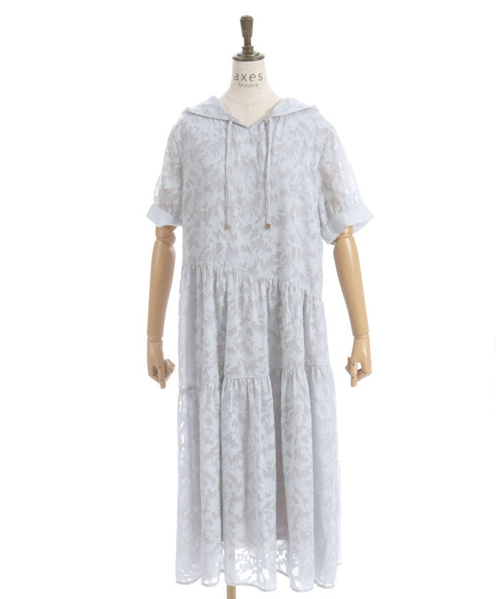 Sheer Jacquard Hoodie Dress