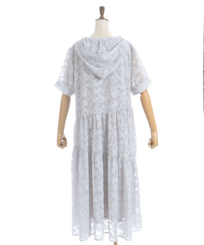 Sheer Jacquard Hoodie Dress