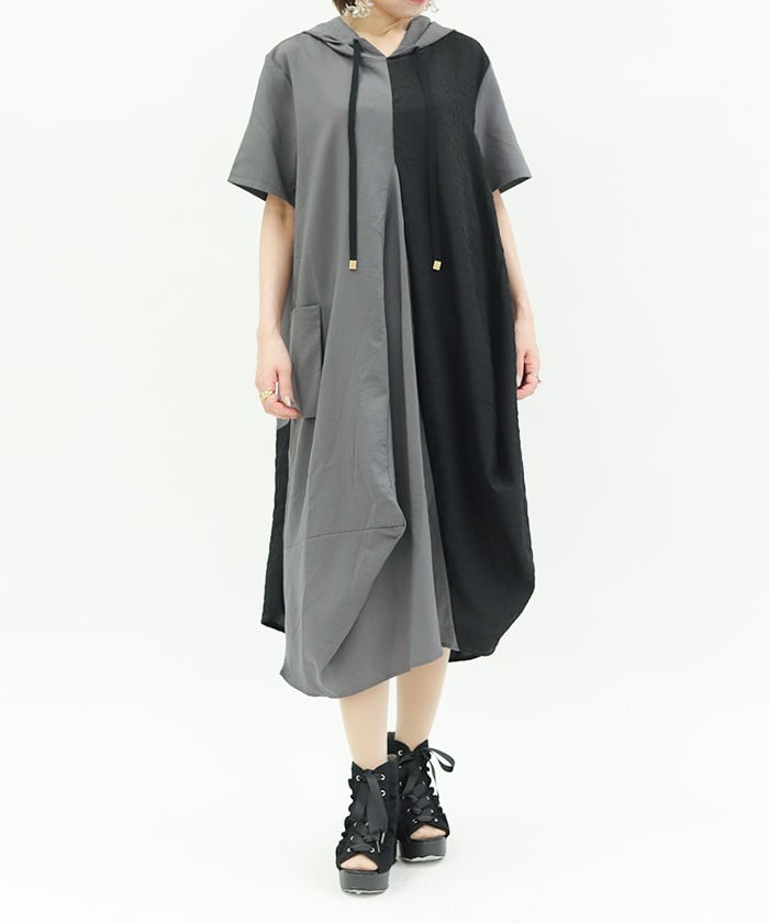 Contrast Fabric Asymmetric Hoodie Dress