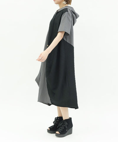 Contrast Fabric Asymmetric Hoodie Dress