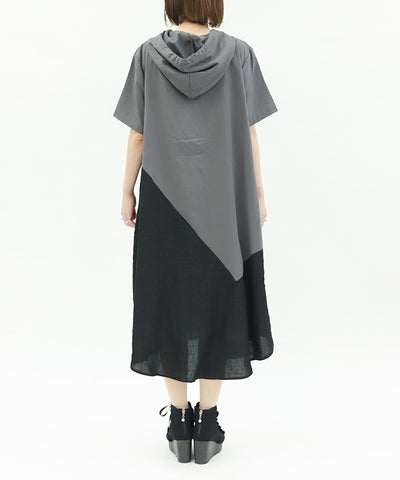 Contrast Fabric Asymmetric Hoodie Dress