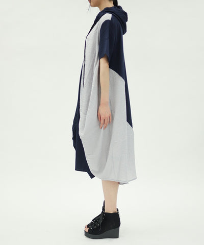 Contrast Fabric Asymmetric Hoodie Dress
