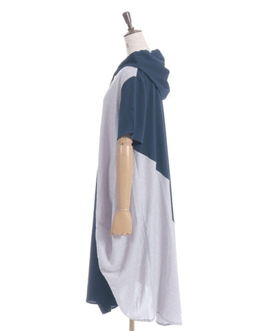 Contrast Fabric Asymmetric Hoodie Dress
