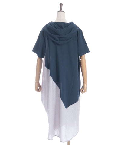 Contrast Fabric Asymmetric Hoodie Dress