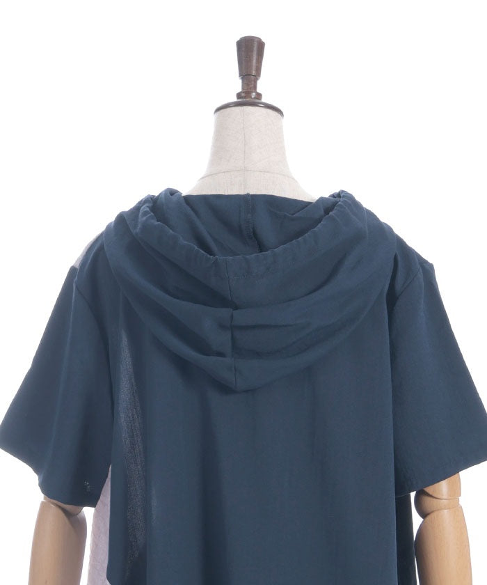 Contrast Fabric Asymmetric Hoodie Dress