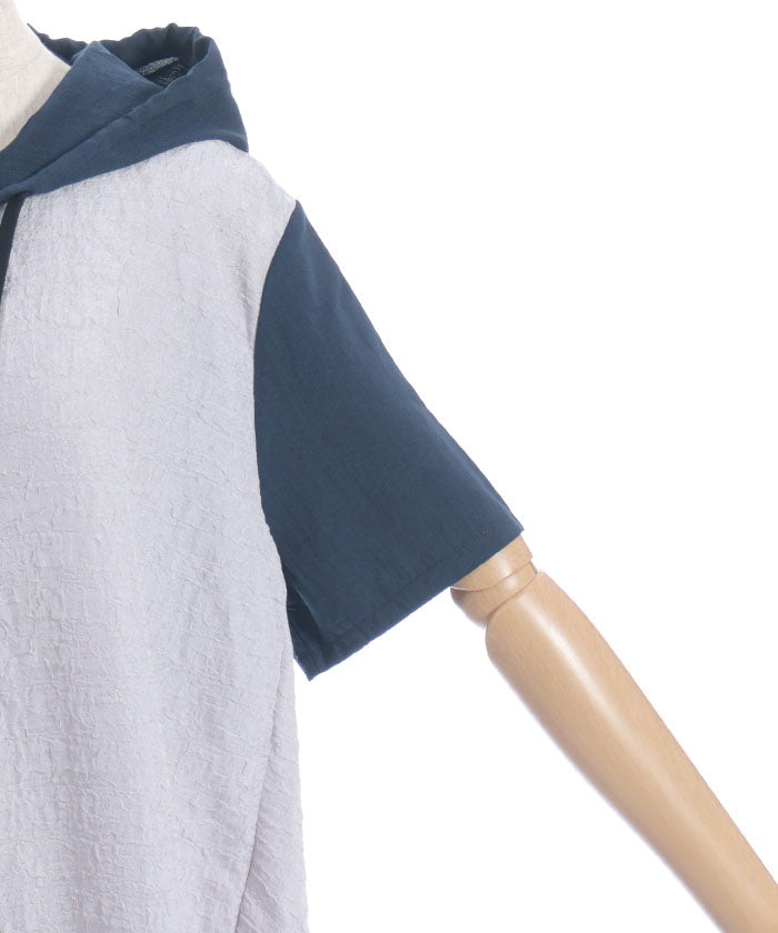 Contrast Fabric Asymmetric Hoodie Dress