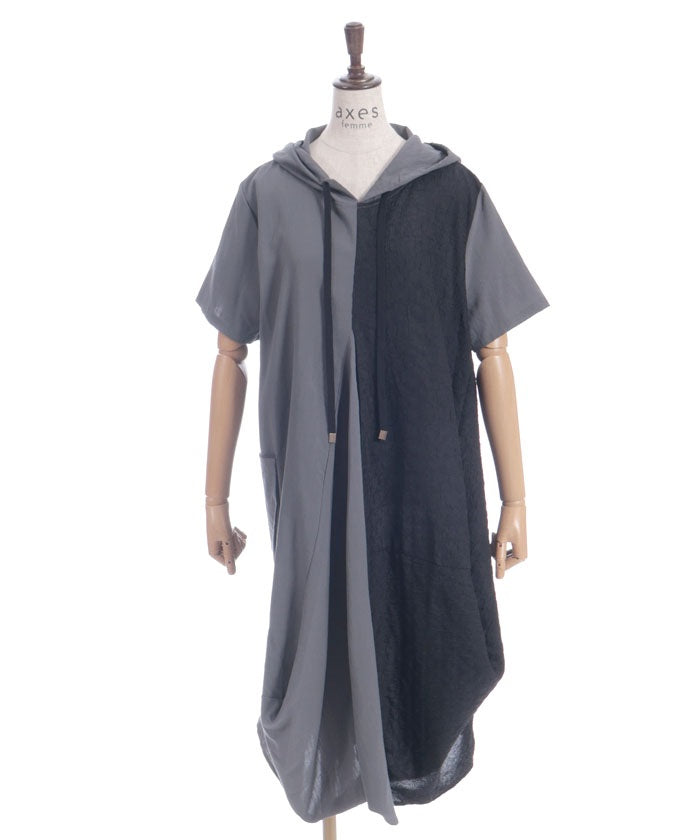 Contrast Fabric Asymmetric Hoodie Dress