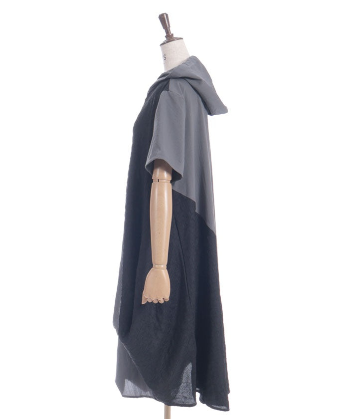 Contrast Fabric Asymmetric Hoodie Dress