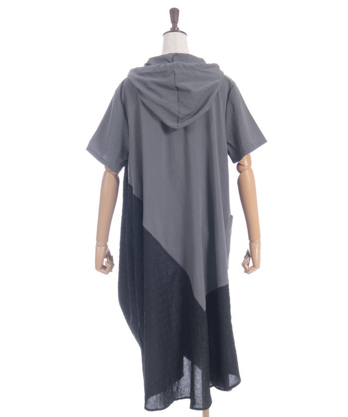 Contrast Fabric Asymmetric Hoodie Dress