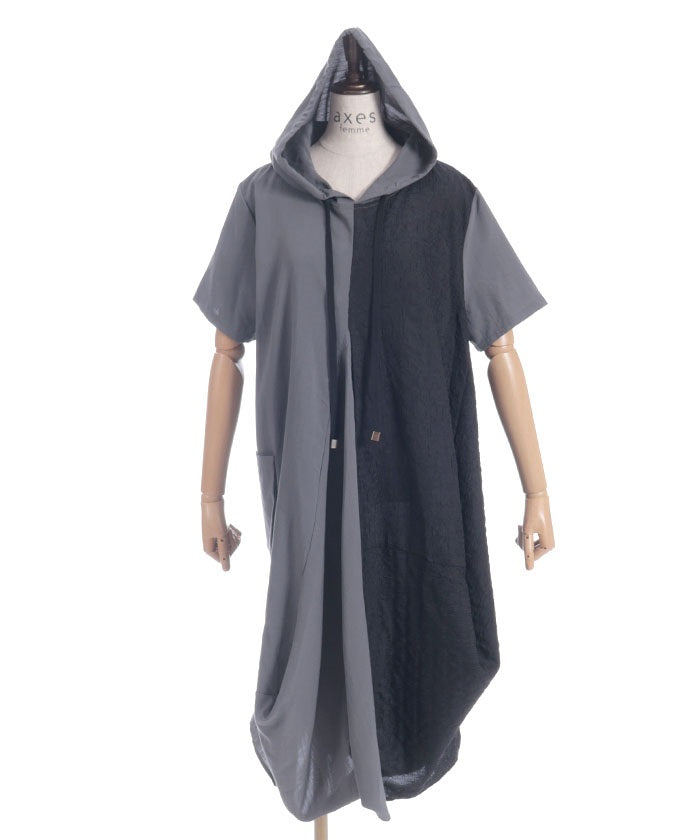 Contrast Fabric Asymmetric Hoodie Dress