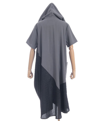 Contrast Fabric Asymmetric Hoodie Dress