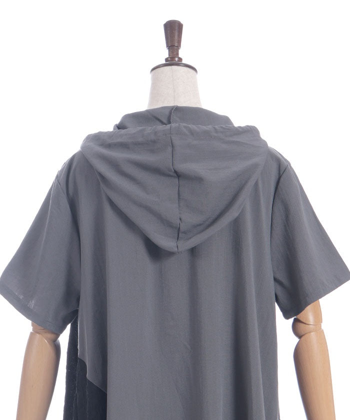 Contrast Fabric Asymmetric Hoodie Dress