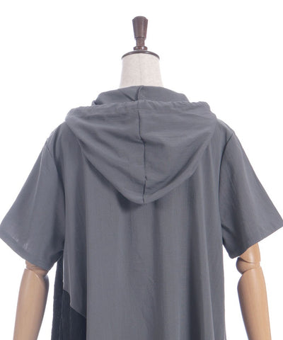 Contrast Fabric Asymmetric Hoodie Dress