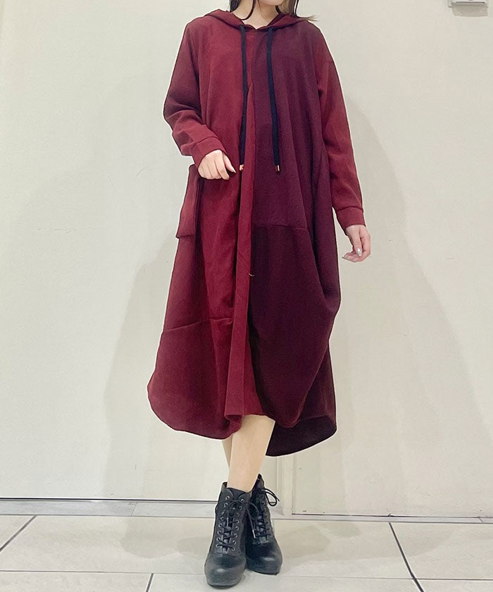 Contrast Fabric Asymmetric Hoodie Dress