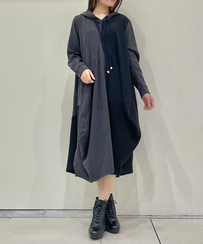 Contrast Fabric Asymmetric Hoodie Dress