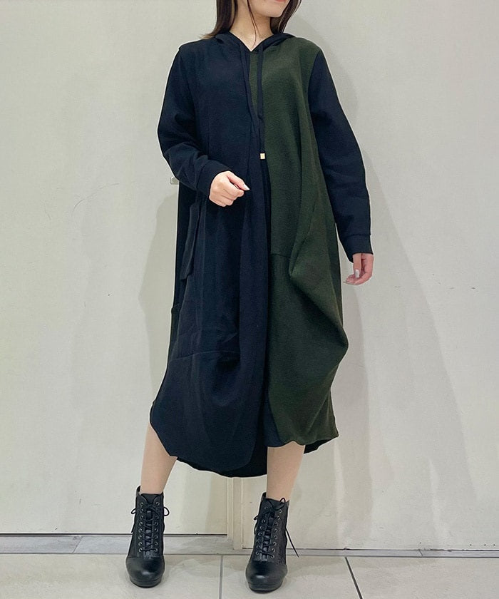 Contrast Fabric Asymmetric Hoodie Dress