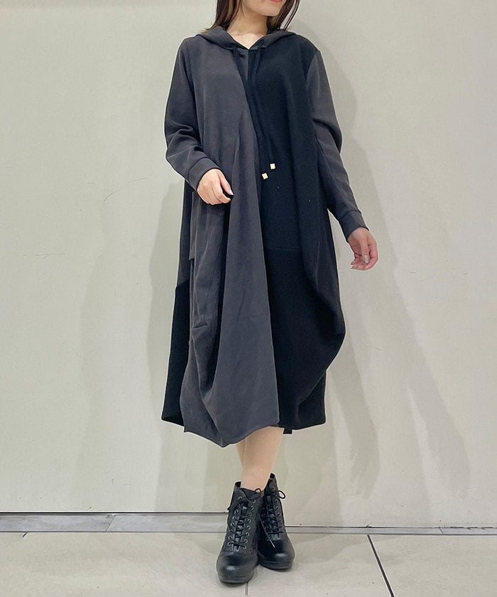 Contrast Fabric Asymmetric Hoodie Dress