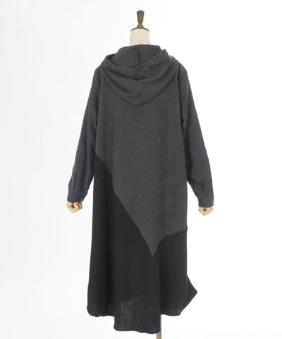 Contrast Fabric Asymmetric Hoodie Dress