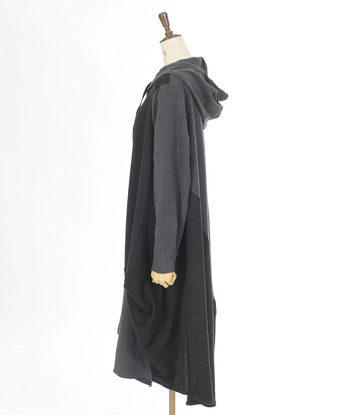 Contrast Fabric Asymmetric Hoodie Dress