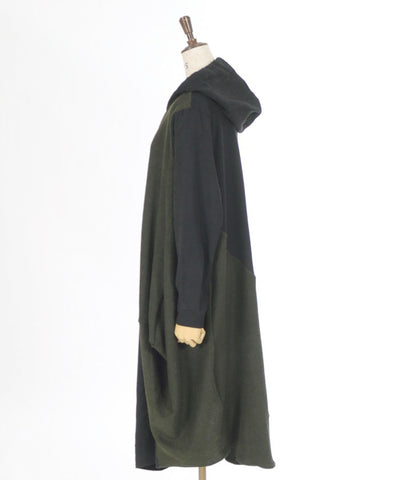 Contrast Fabric Asymmetric Hoodie Dress