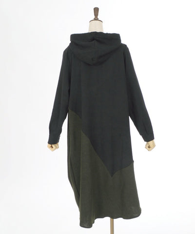 Contrast Fabric Asymmetric Hoodie Dress