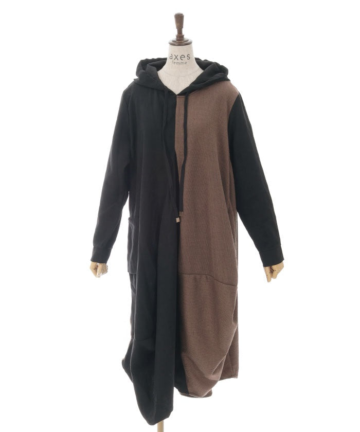 Contrast Fabric Asymmetric Hoodie Dress