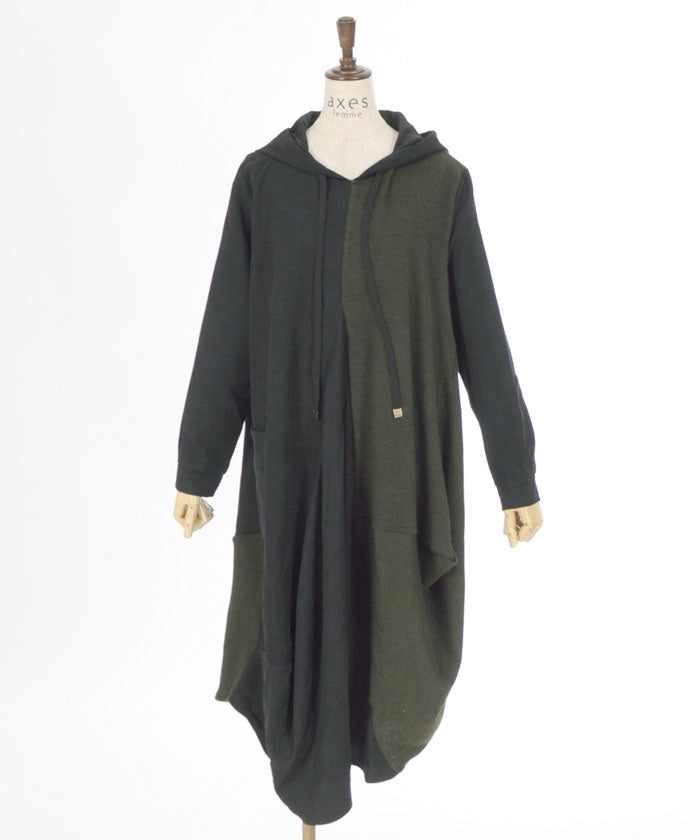 Contrast Fabric Asymmetric Hoodie Dress