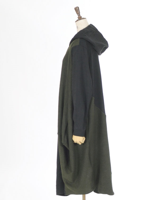 Contrast Fabric Asymmetric Hoodie Dress