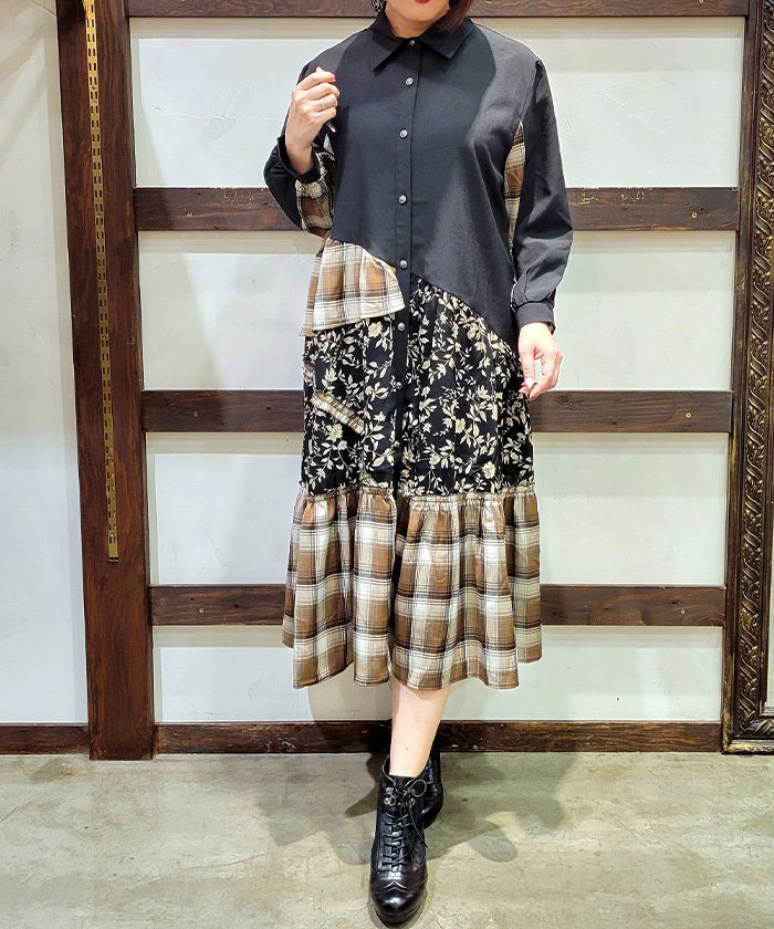 Asymmetric Pattern Panel Shirt Dress