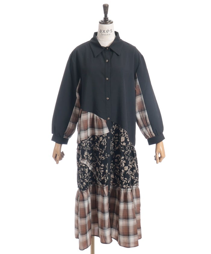 Asymmetric Pattern Panel Shirt Dress