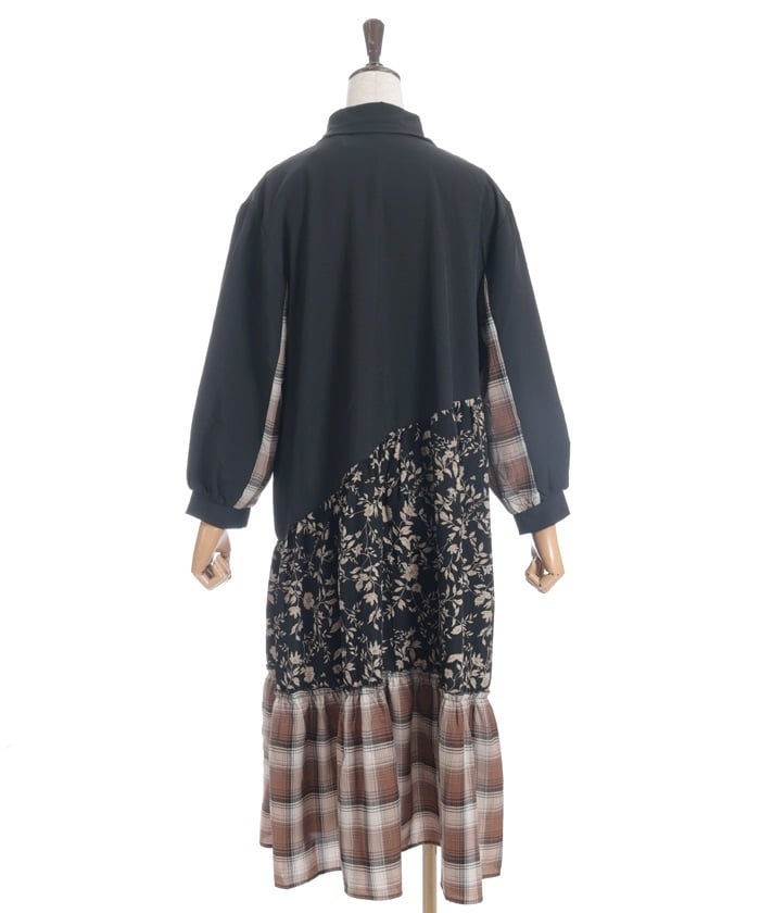 Asymmetric Pattern Panel Shirt Dress