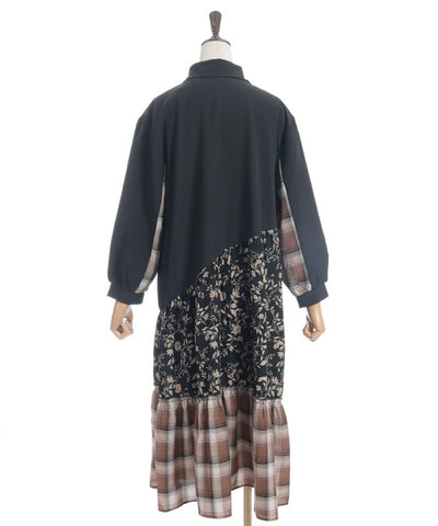 Asymmetric Pattern Panel Shirt Dress