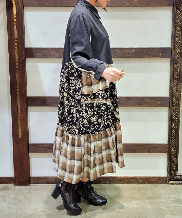 Asymmetric Pattern Panel Shirt Dress