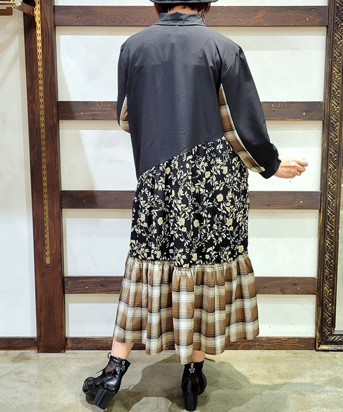 Asymmetric Pattern Panel Shirt Dress