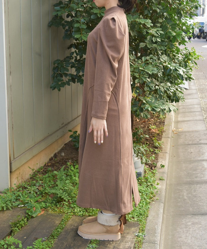 Brushed Cut Tuck Sleeve Dress