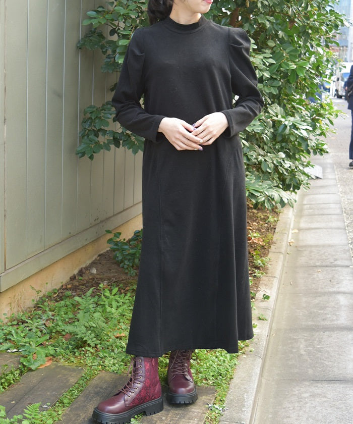 Brushed Cut Tuck Sleeve Dress