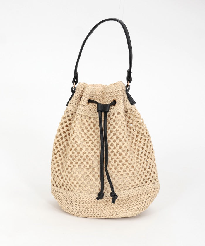Openwork Knit Drawstring Bucket Bag