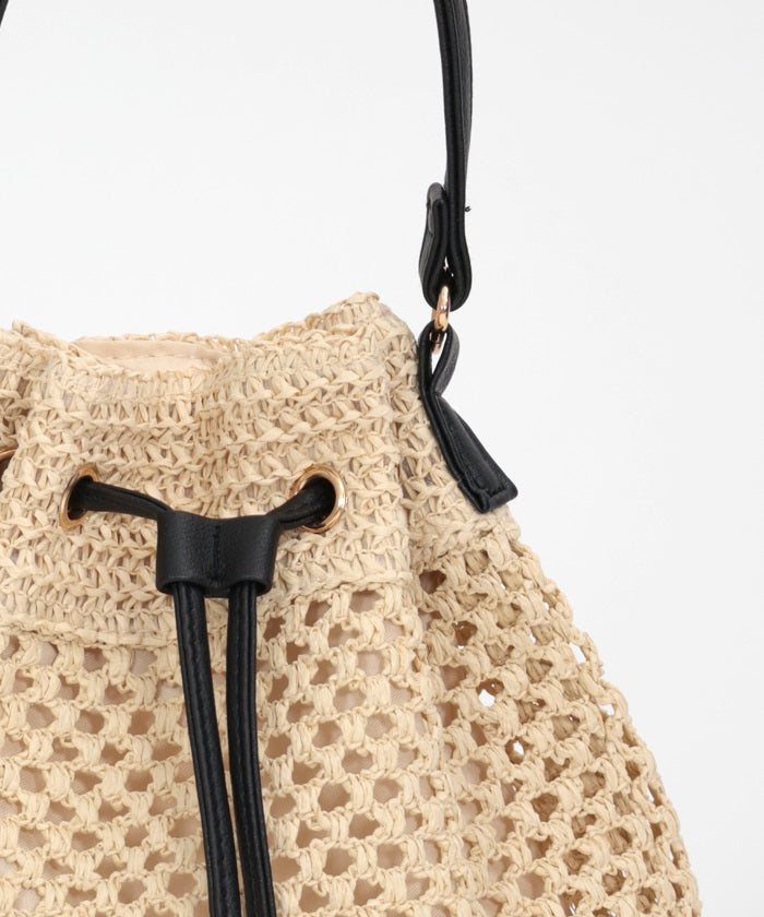 Openwork Knit Drawstring Bucket Bag