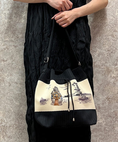 Knit Panel Pattern Drawstring Bag