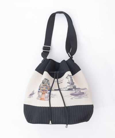 Knit Panel Pattern Drawstring Bag