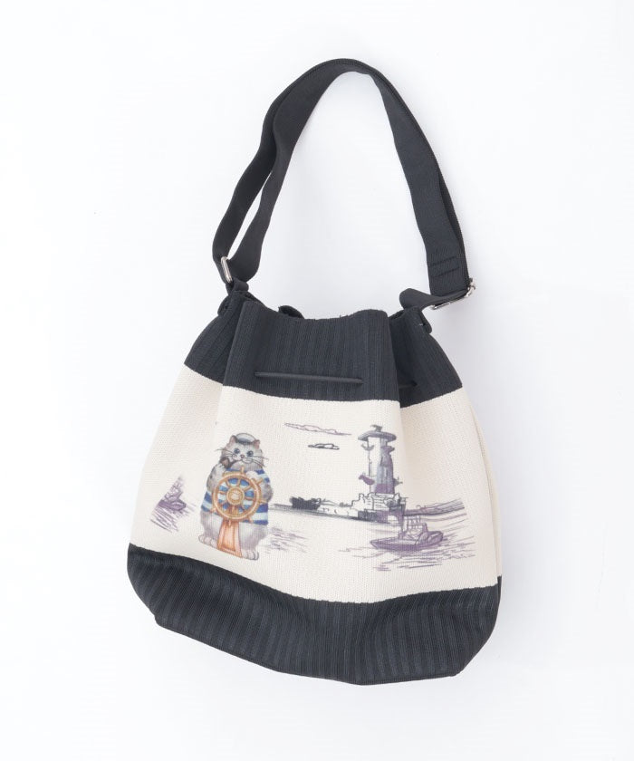 Knit Panel Pattern Drawstring Bag