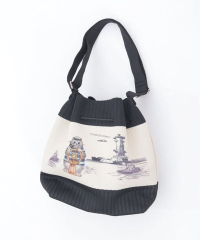 Knit Panel Pattern Drawstring Bag