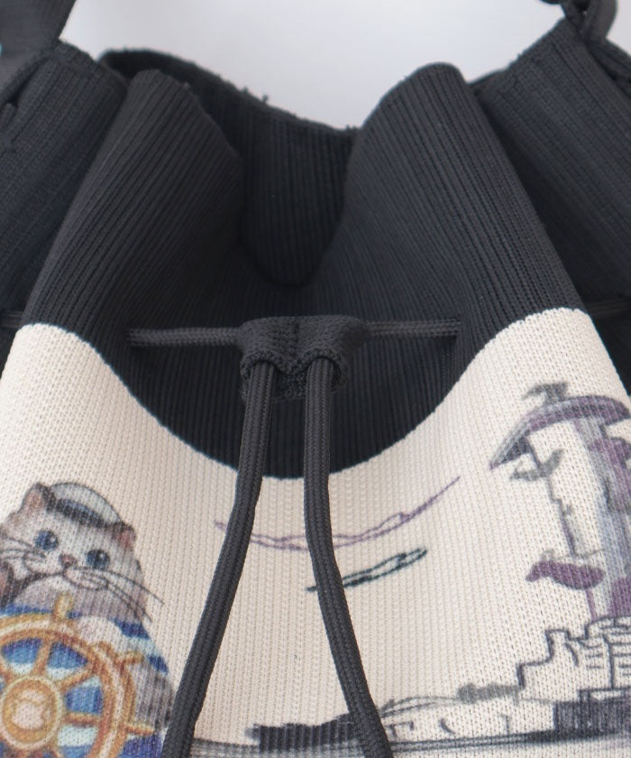 Knit Panel Pattern Drawstring Bag