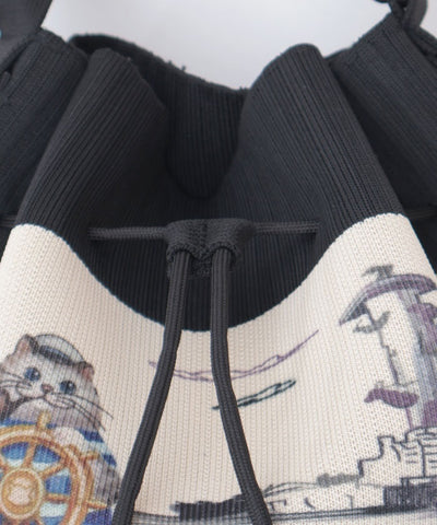 Knit Panel Pattern Drawstring Bag